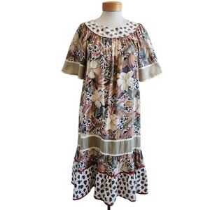 Vintage Krist Gudnason Mixed Print Floral Leopard Tropical Muumuu Midi Dress L